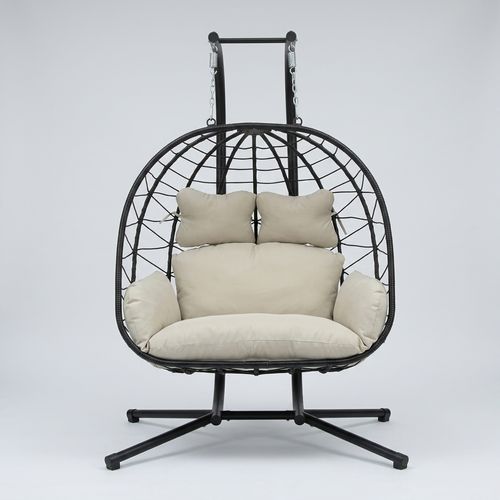 DoubleTT Double Egg Chair Loveseat, Black and Beige