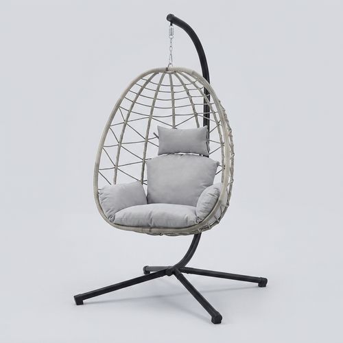DoubleTT Egg Chair with Stand, Beige and Light Grey