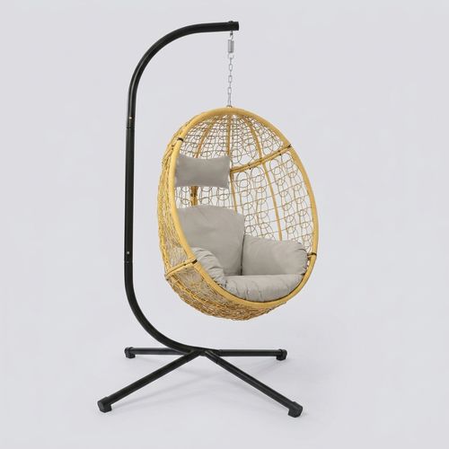 DoubleTT Wicker Swing Egg Chair, Yellow and Beige