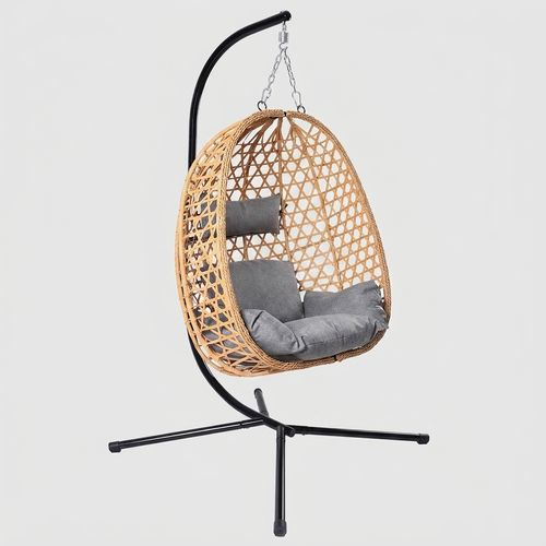 DoubleTT Patio Wicker Egg Chair, Yellow and Green