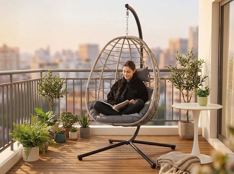 DoubleTT Egg Chair with Stand, Beige and Light Grey